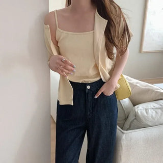 [Set: Corduroy Camisole Cardigan Set]