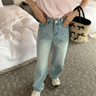 Washed light denim pants
