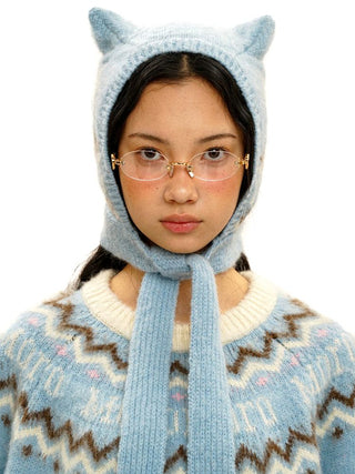 [Moromoro2] Fair Isle Mohair Cat Ear Hat