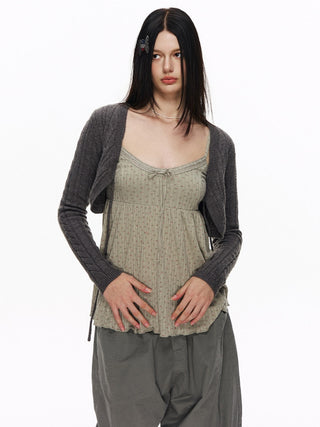 [NECY] Green Garden Lace Camisole & Shirring Mini Skirt