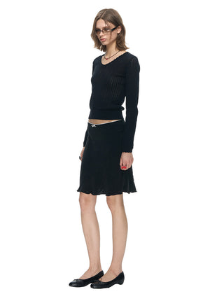 [NECY] Wavy Black Ribbed Slim Knit