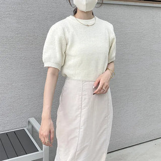 Puff-sleeve round knit