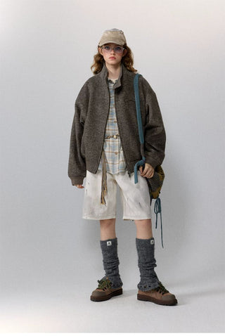[Monterest] Wool Blend Stand Collar Harrington Jacket