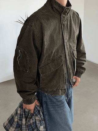 Mitten Washed Crop Bomber Jacket