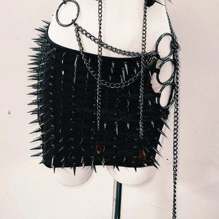 Metal chain o ring rivet applique mini skirt set