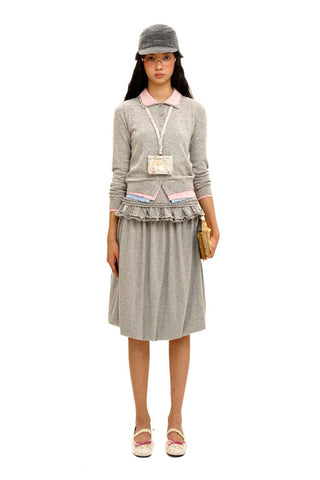 [Moromoro2] Contrast Collar Layered Knit  Cardigan