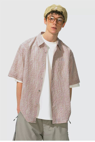 [Monterest] Seersucker Check Logo Embroidered Shirt