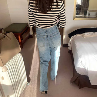 Washed denim pants