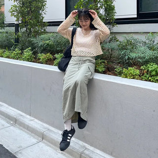 Net-knit cropped sweater