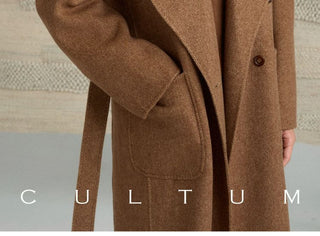 [CULTUM] Shawl Collar Belted Long Wool Coat