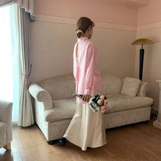 Back slit ribbon shirt