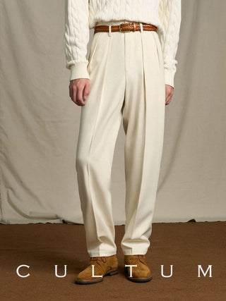 [CULTUM] Wool Blend Double Pleat Tapered Trousers