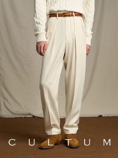 [CULTUM] Wool Blend Double Pleat Tapered Trousers