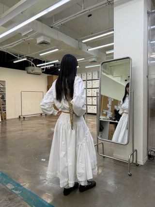 [NEVERSEEZ] Asymmetric Pocket A-Line Pleated Skirt