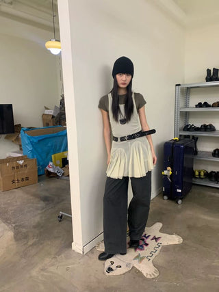 [NeverSeez] Mesh Layered Pleated Vest Dress