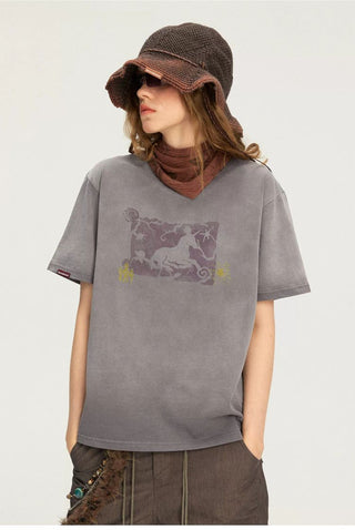 [Monterest] Unicorn Print Washed Cotton T-Shirt