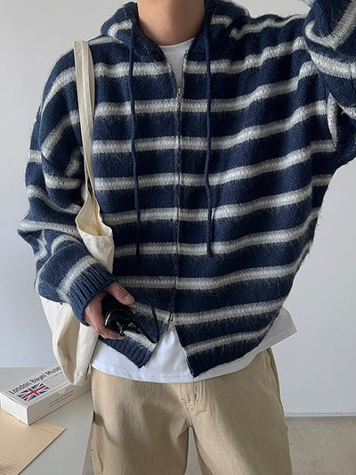 Peter Hairy Stripe Zip-Up Hoodie