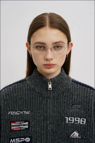 [MASONPRINCE] Racing Wool Blend Zip-Up Cardigan