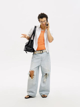 [MASONPRINCE] Frayed Hem Short Sleeve Shirt