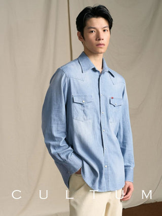 [CULTUM] Washed Cotton Western Denim Shirt
