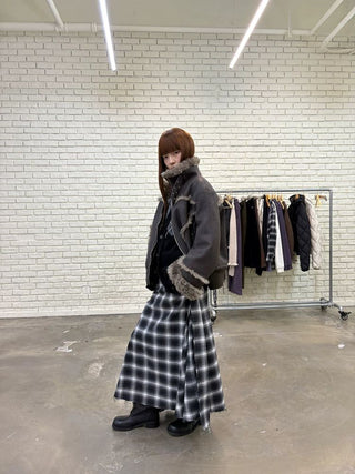 [NeverSeez] Plaid Patchwork Maxi Skirt