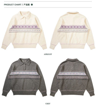 [Moromoro2] Pearl Snowflake Fair Isle Knit  Sweater