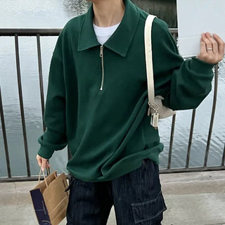 Oversized Half-Zip Color Sweatshirt