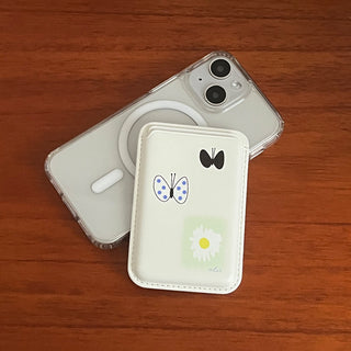 Flowers and Butterflies magSafe white card wallet (single product)