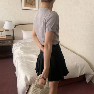 Lettering Short-Sleeve Knit Sweater