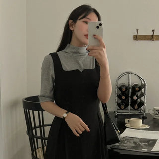 Angora short-sleeved high-neck T-shirt