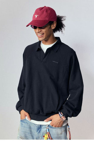 [Monterest] Relaxed Fit Polo Collar Knit Sweatshirt