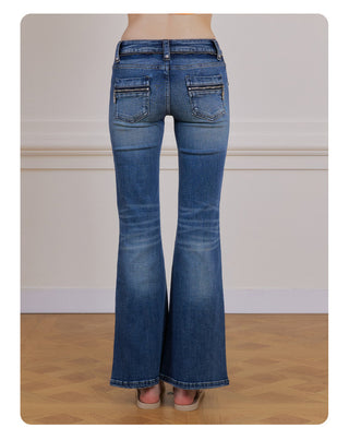 [NECY] Cross Zip Pocket Washed Slim Flare Jeans