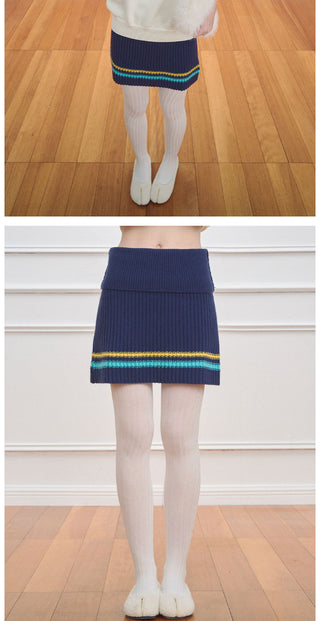 [NECY] Color Block Stripe Knit Skirt