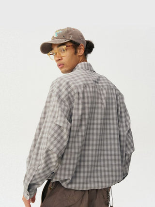 [Monterest] Oversized Half-Placket Check Shirt