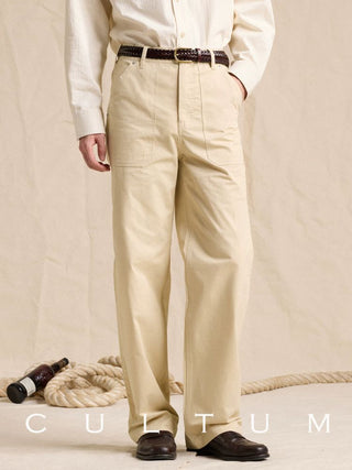 [CULTUM] Washed Cotton High Waist Deck Pants