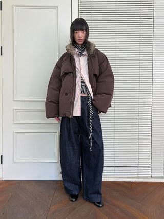 [NeverSeez] Raw Denim Wide-leg Jeans