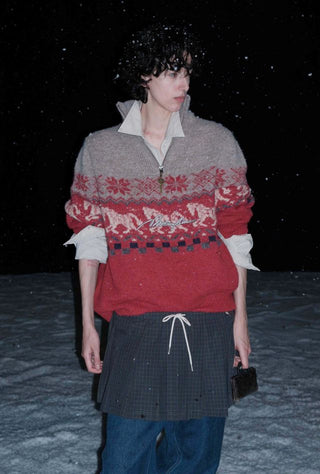 MASONPRINCE Fair Isle High-Neck Half-Zip Sweater