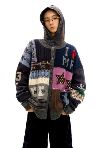 [Moromoro] Multi Pattern Patchwork Knit Set