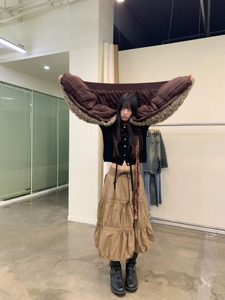 NEVERSEEZ Detachable Fur Collar Parka Jacket