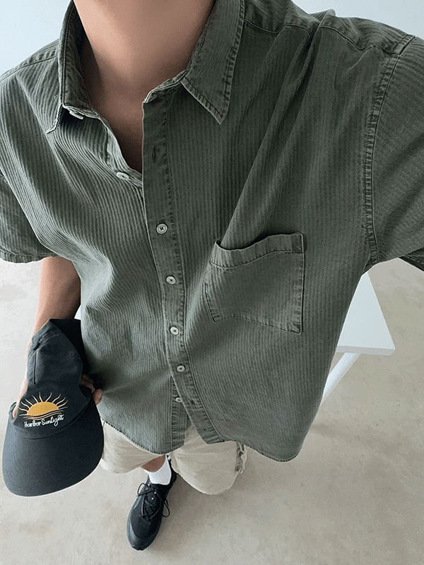 Vanilla Herringbone Pigment Half Shirt