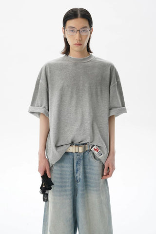 [MASONPRINCE] Distressed Double Collar Oversized Tee