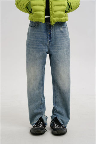 [MASONPRINCE] Distressed High-Waist Denim Jeans
