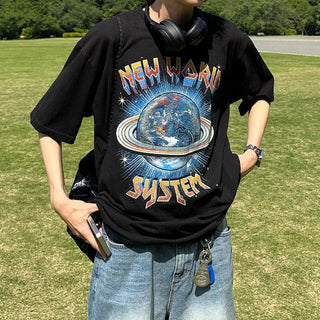 Earth print short-sleeved T-shirt