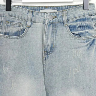 Washed light denim pants