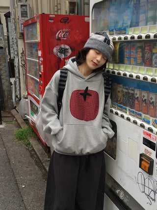 Tomato print fleece-lined hooded parka