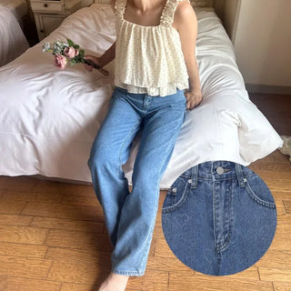 Heart-patterned denim pants