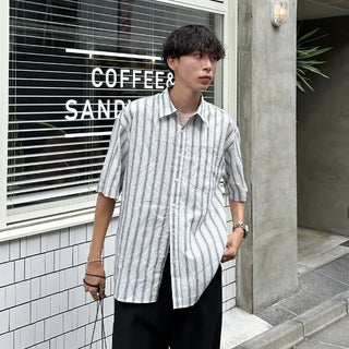 Stitch stripe short-sleeved shirt