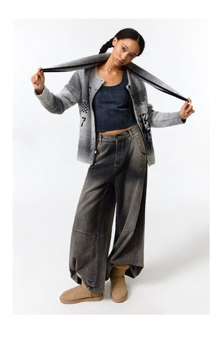 CONP Gradient Gray Number Cardigan