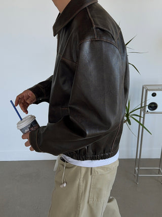 Motif Washed Cut Leather Jacket