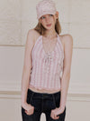 [NECY] Pink Blossom Strap Halterneck Top